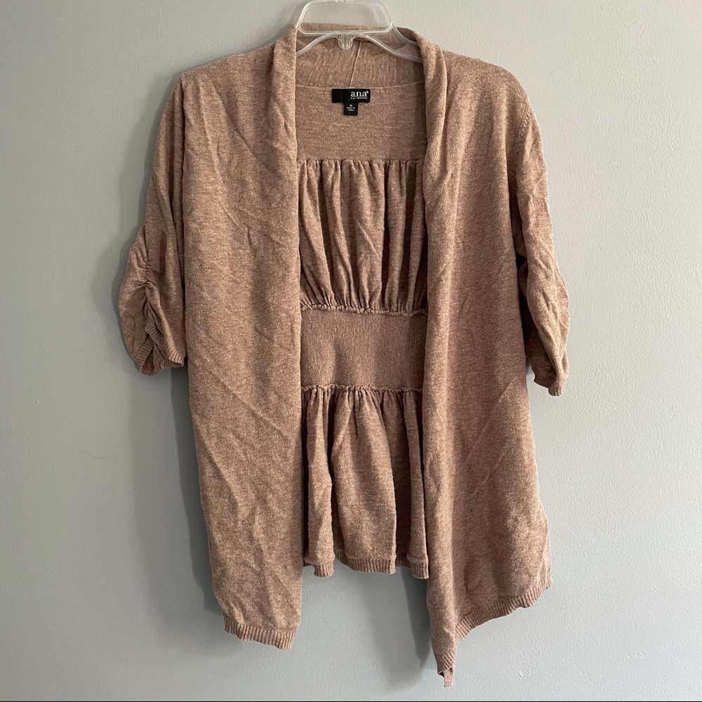Tan Cropped-Sleeve Cardigan M